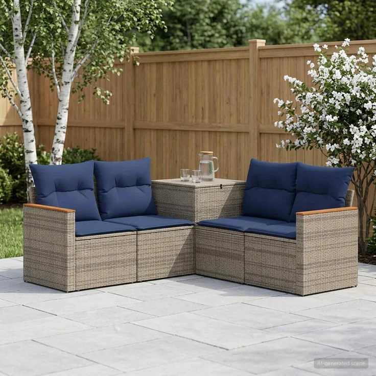 vidaXL Sofa Set 5 stk. Grau und Marineblau Polyrattan und Stahl 3447937 – Bild 1