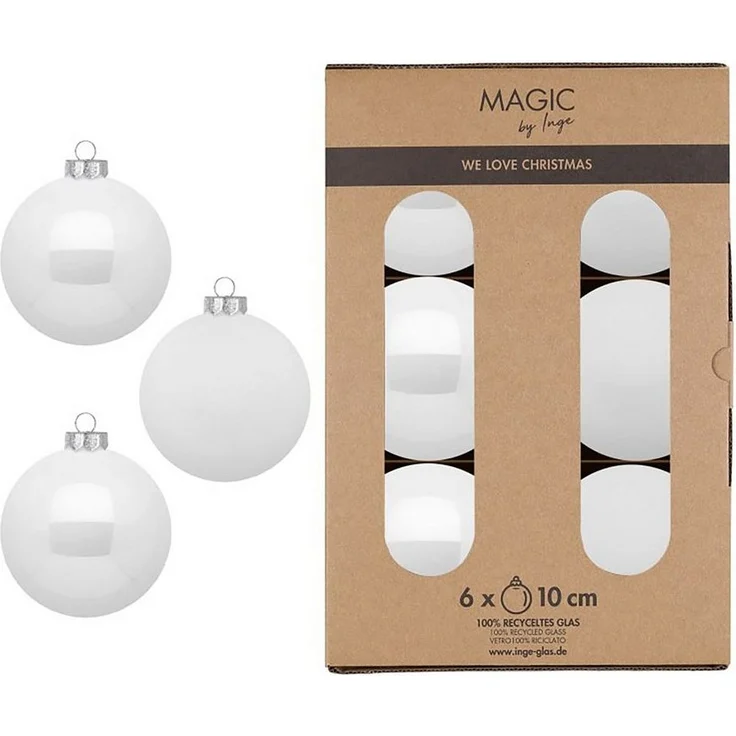 MAGIC by Inge Weihnachtsbaumkugel, Weihnachtskugeln Glas 10cm 6 Stück - Pure White – Bild 1