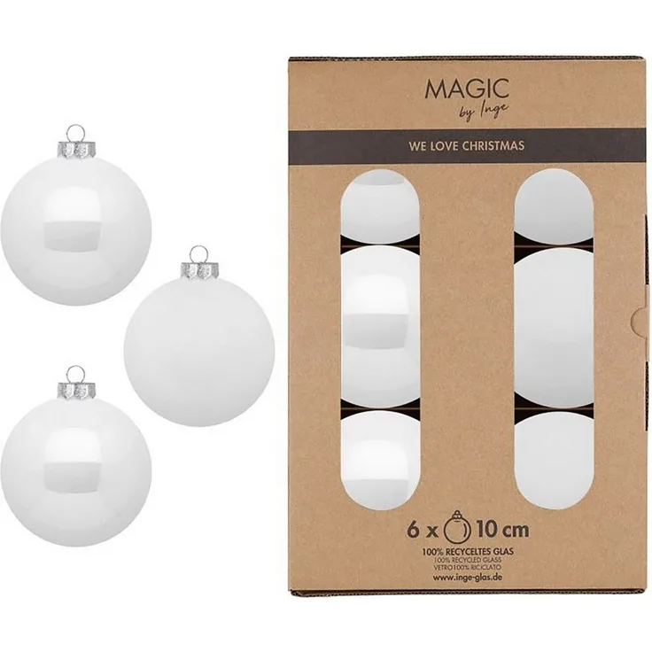 MAGIC by Inge Weihnachtsbaumkugel, Weihnachtskugeln Glas 10cm 6 Stück - Pure White
