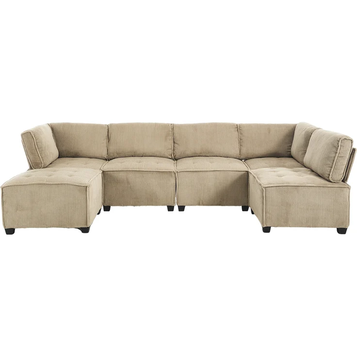 LVHOM Modulares Sofa U Form 308 x 82 x 154 cm, 6-Sitzer mit Schlaffunktion, Modular Cord Ecksofa, umwandelbares Schaumstoffsofa, Sofagarnitur, Khaki – Bild 2