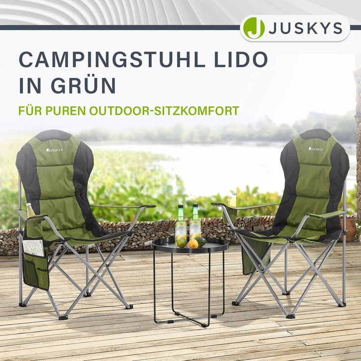 Juskys Campingstuhl Lido mit Getränkehalter & Tasche - Camping Klappstuhl gepolstert - Faltstuhl Angelstuhl Strandstuhl Chair - Stuhl Grün – Bild 7