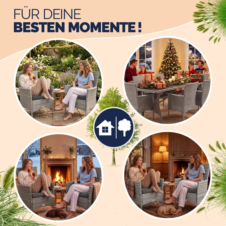 CASARIA® Polyrattan Gartenstühle 4er Set Grau – Bild 8