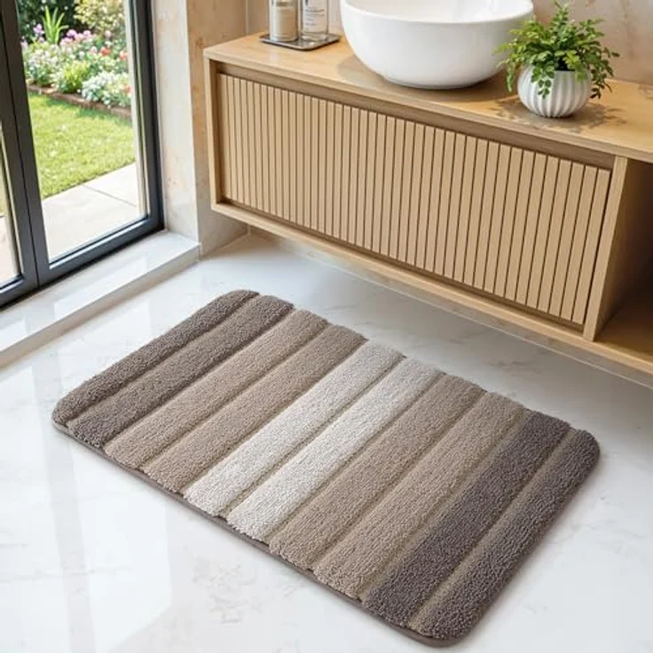 DEXI Badezimmerteppich rutschfest Badematte 40x60 cm,Badteppich Saugfähig Weich Maschinenwaschbar für Badezimmer,Beige – Bild 8