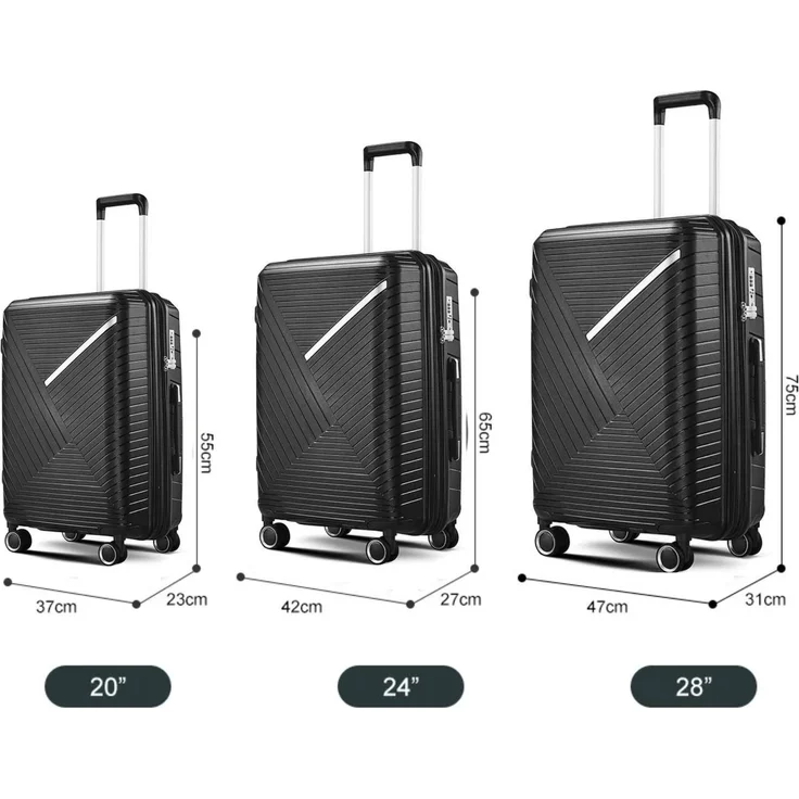 Reisekoffer Koffer 3 tlg Set Trolley Kofferset Handgepäck Polypropylen Gepäck Schwarz – Bild 2