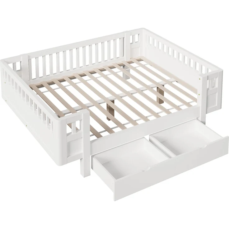 Merax Hochbett 140x200 Kinderbett, mit hohem Schutzgitter & zwei großen Schubladen, Weiß – Bild 9