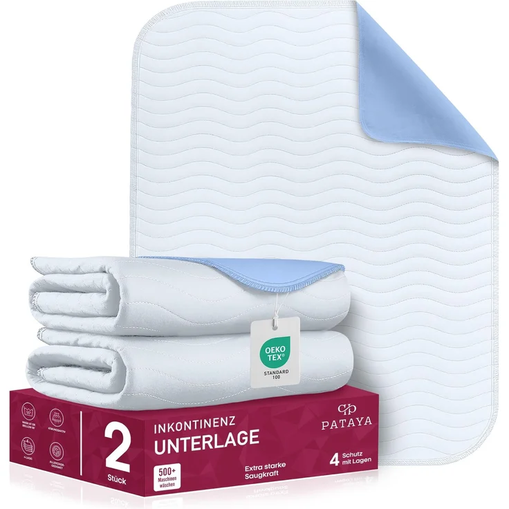 Pataya Inkontinenzunterlage waschbar 50x70 2er - wasserdichte Matratzenschutz Matratzenauflage nässeschutz Bett Inkontinenzauflage Bettunterlage (50x70 cm - 2er)
