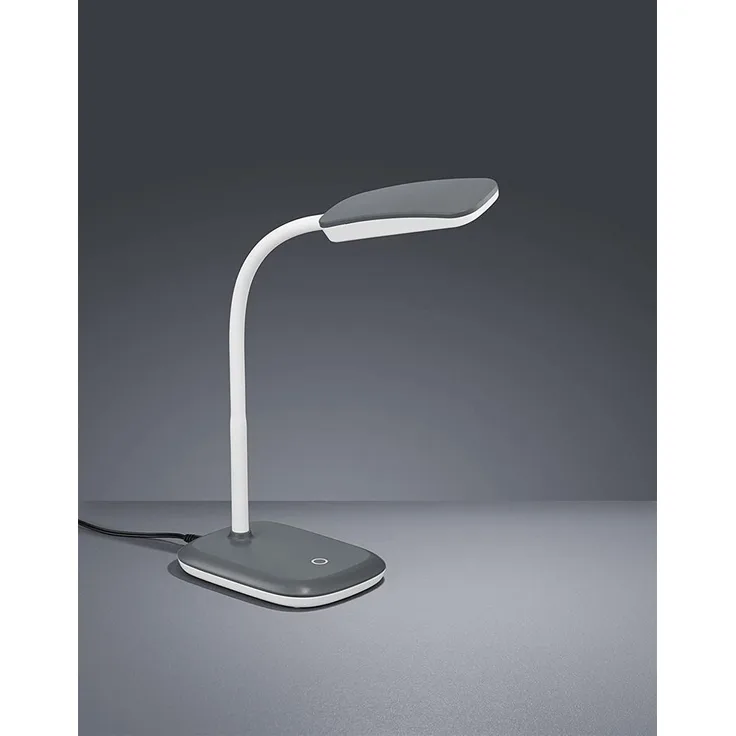 LED Schreibtischleuchte BOA in Grau mit Flex Gelenk & 4-fach Dimmer, 36cm