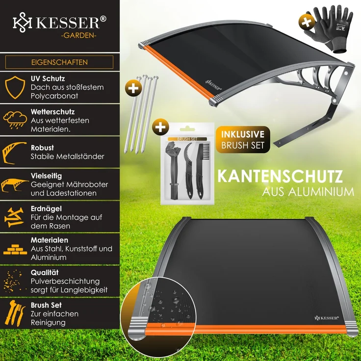 KESSER® Mähroboter Garage Dach Carport Überdachung für Mähroboter Rasenmäher Rasenroboter Automower Garten Witterungsbeständig Mährobotergarage inkl. Montagematerial, Maße 82 x 103 x 47 cm Orange / Schwarz – Bild 2