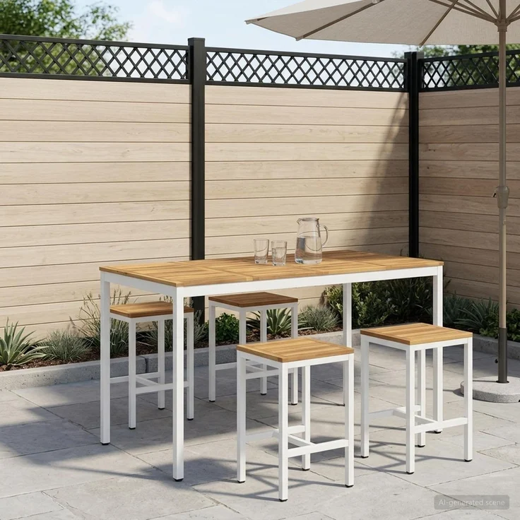 vidaXL Gartenbar-Tisch NAARDEN Weiß gewaschen 180 x 88,5 x 105 cm 901787 – Bild 1