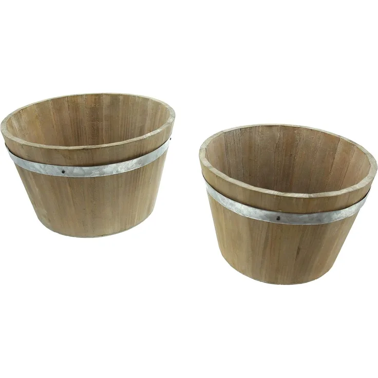 Pflanzkübel Holz 2er Set Pflanzschale Pflanzkorb Blumentopf Pflanztopf Übertopf