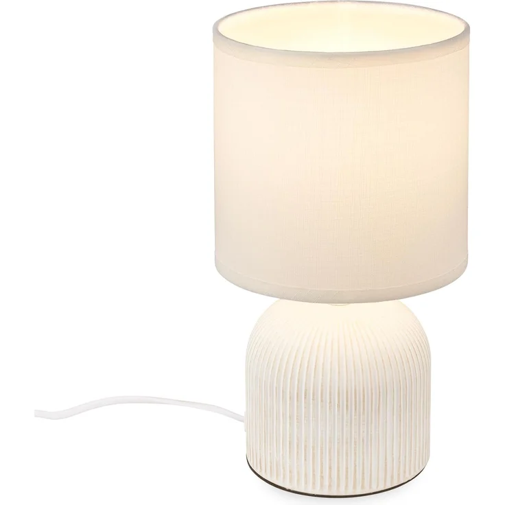 BRILONER - Tischlampe mit Stoffschirm, Kabelschalter, Keramikfuß, Lampe, Nachttischlampe, Tischleuchte, Dekolampe Flur, Bürolampe, Leselampe, Wohnzimmer, Schlafzimmer, 15x28 cm (DxH), Weiß – Bild 1