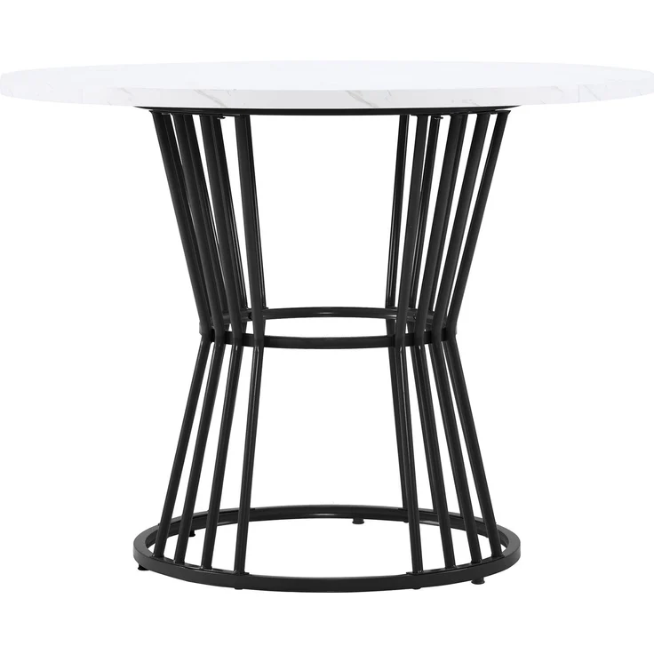 Essgruppe 5 Teilig Rundtisch 100 cm Marmor Optik mit 4 Samtstühlen Metallgestell Küchentisch Set Esszimmer Schwarz & Weiß – Bild 7