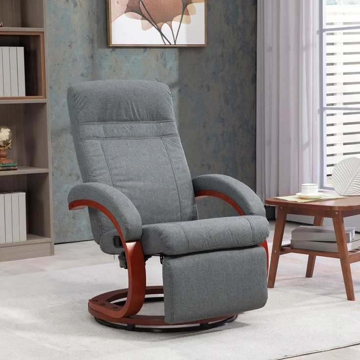 MELAYR, Relaxsessel mit klappbarer Fußstütze, drehbar, neigbare Lehne, Leinenoptik, bis 140 kg, Grau, 86 x 68 x 100 cm – Bild 4