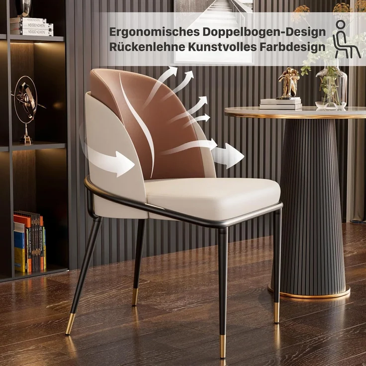 FATIVO 2er Esszimmersthle Kchenstuhl Leder+Metallbeine Polsterstuhl Esszimmerstuhl Wohnzimmerstuhl Kchenstuhl Rcklehne Sthle 150kg Beige 80x52x50 cm – Bild 3