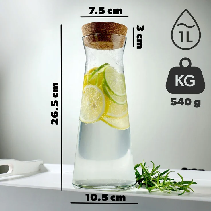 KADAX Wasserkaraffe, Weinglas, Glaskrug für Limonade, Saft, 1 l – Bild 3