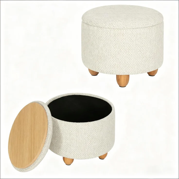 Praktischer Aufbewahrungshocker,Runder Fußhocker,Schuhhocker,Schritt Hocker(nur mit Schuhhocker)--Cremeweiß--39x39x33cm--YOUDENOVA – Bild 8