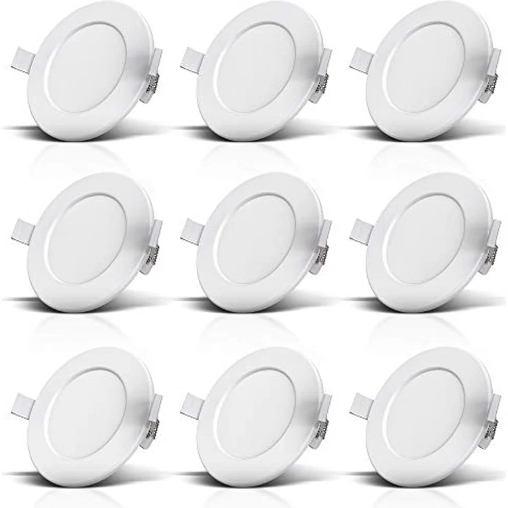 B.K.Licht LED Einbaustrahler Bad Einbauleuchten 9er Set Ultra-flach Ø115x30mm 230V Weiß - BKL1274, LED fest integriert, Warmweiß, 9 Badezimmer-Einbausprots Decke IP44 230V 6W 450 Lumen 3000K Warmweiß – Bild 2