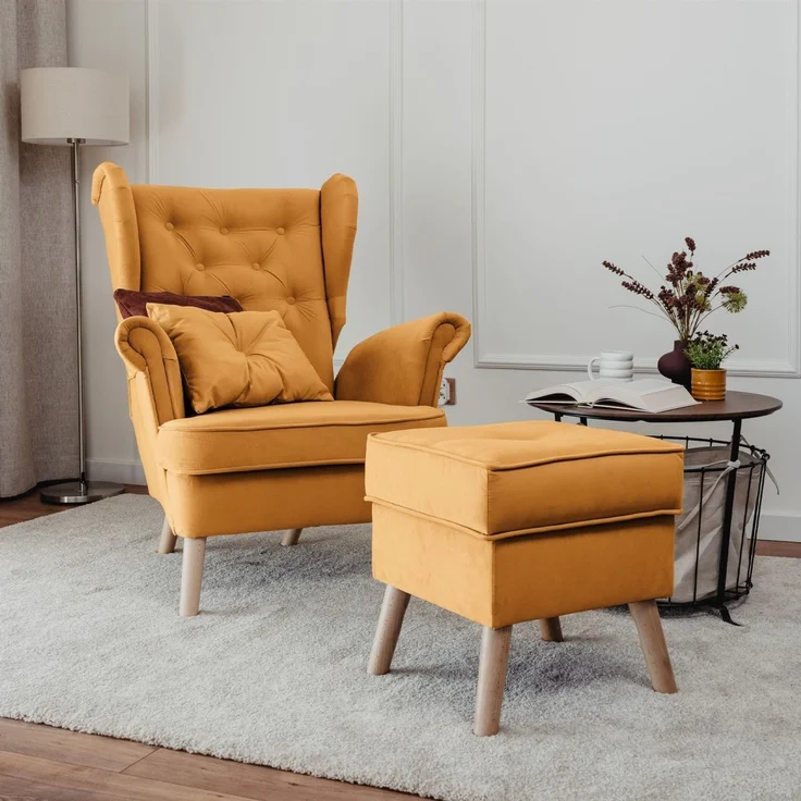 Sessel Ohrensessel ALISON inkl. Hocker in Stoff Trinity Honiggelb – Bild 1