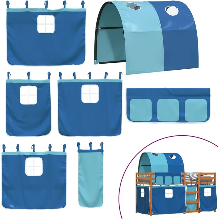 vidaXL Etagenbett mit Vorhängen Blau 90x190 cm Massivholz Kiefer 3284040 – Bild 3