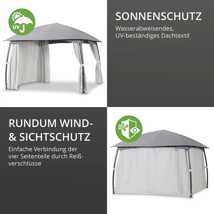 Leco 'Milena' Garten-Pavillon, mit Seitenvorhängen, grau, 330 x 330 x 270 cm (LxBxH) – Bild 6
