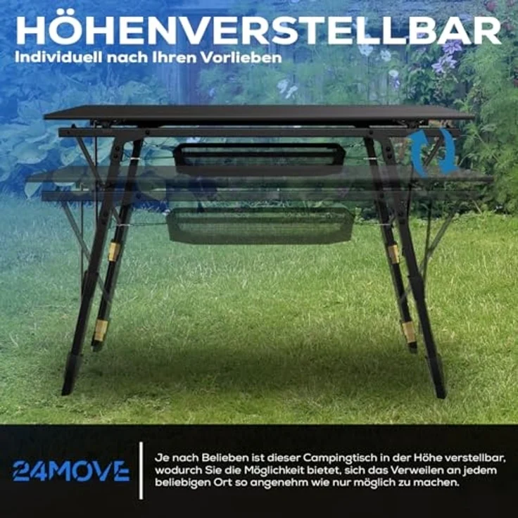 24Move Klapptisch Tisch für Camping und Garten,Klapptisch aus Aluminium (bis 30kg schwarz, inkl. Tasche), Tischplatte faltbar, Aluminiumrahmen höhenverstellbar – Bild 6