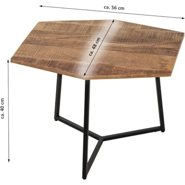 Amagohome Couchtisch Beistelltisch Couchtisch Inka 6-eckig Wohnzimmer Tisch 56 x 48 cm Man – Bild 2