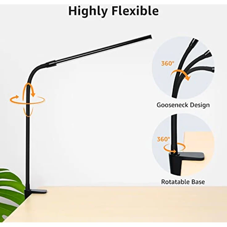 Lepro LED Schreibtischlampe Klemmbar, Tischlampe Architektenlampe mit Schwenkarm, Augenschutz Klemmleuchte USB, 3 Farben & 10 Helligkeitsstufen Dimmbar Tischleuchte für Büro, Schwarz – Bild 4