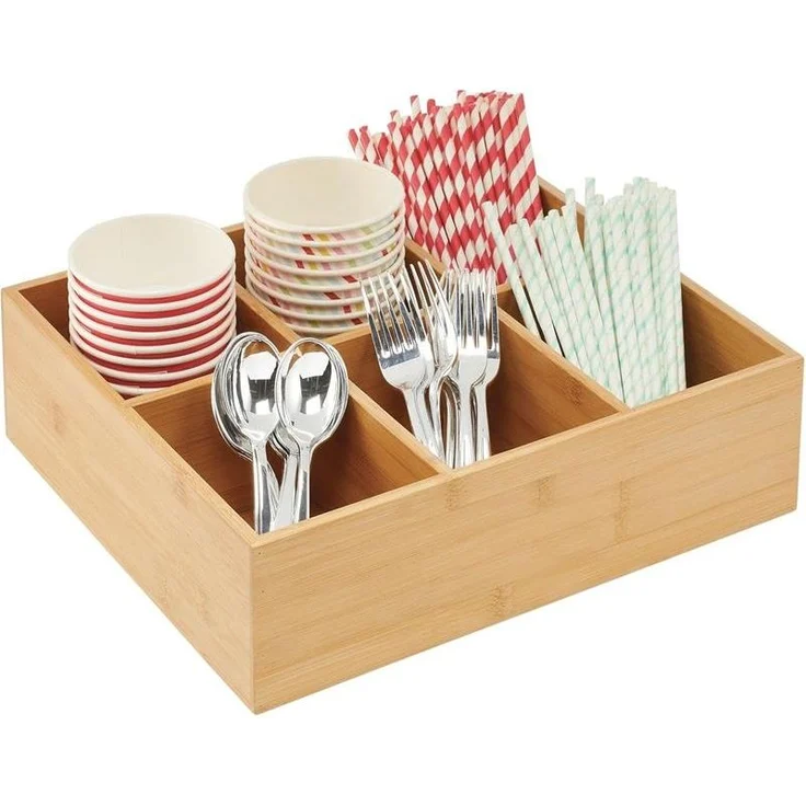 mDesign Teebox Gewürzbox Holz Organizer 6 Fächer 2er-Set Bambus Natur – Bild 8