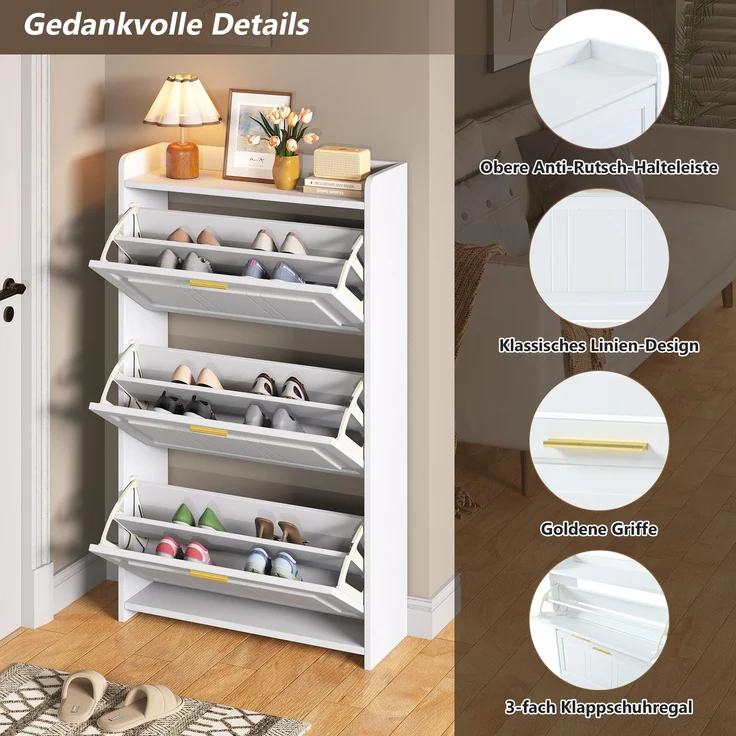 Schuhschrank Set 2-teilig 70x24x120 cm Weiß 2 Klapptüren pro Schrank Ablagefläche – Bild 4