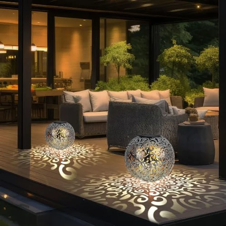 2x LED Solarleuchten, Dekorgeflecht-Kugel, Höhe 54 cm – Bild 4
