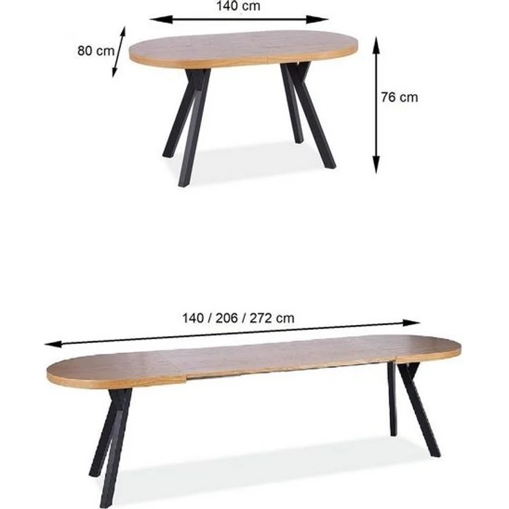 designimpex Esstisch Design GS-444 Eiche Natur - Schwarz matt oval ausziehbar – Bild 4