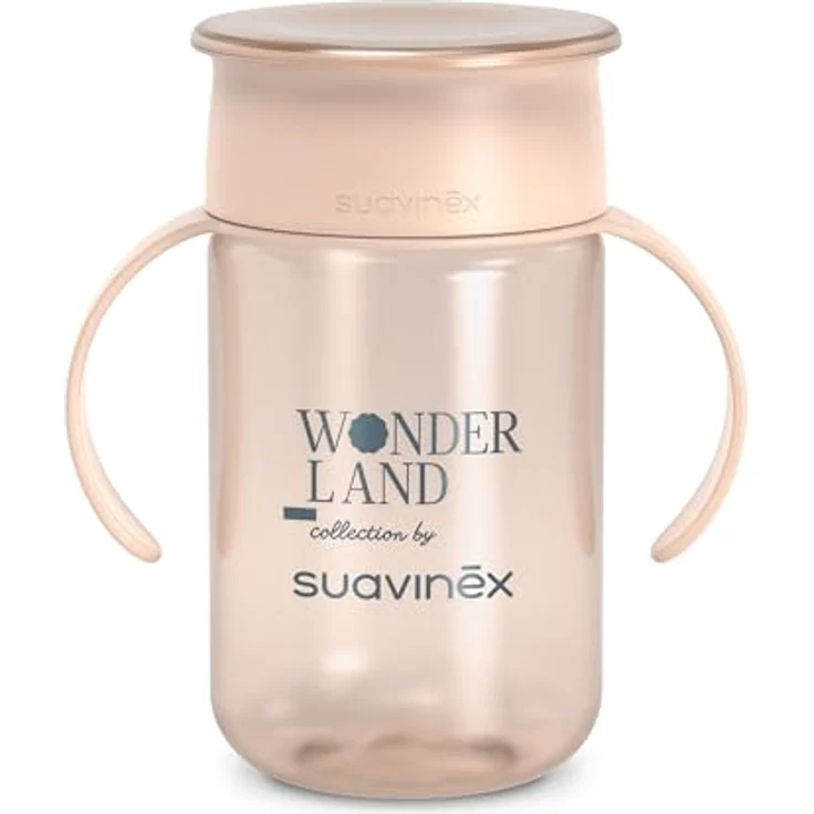 Suavinex, Magic Cup mit auslaufsicherer Scheibe und hygienischem Deckel, 360°, abnehmbare Griffe, spülmaschinenfest, 340 ml, Wonderland Rosa – Bild 3