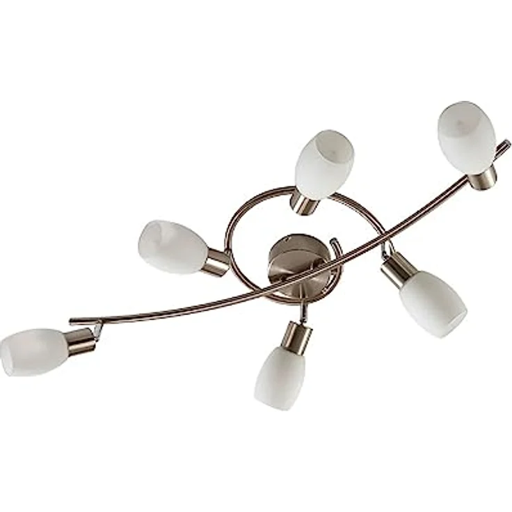 Lindby Deckenstrahler Glas 6-flammig, dreh- und schwenkbar, Metall nickel satiniert, weißes Glas, ohne Leuchtmittel – Bild 1