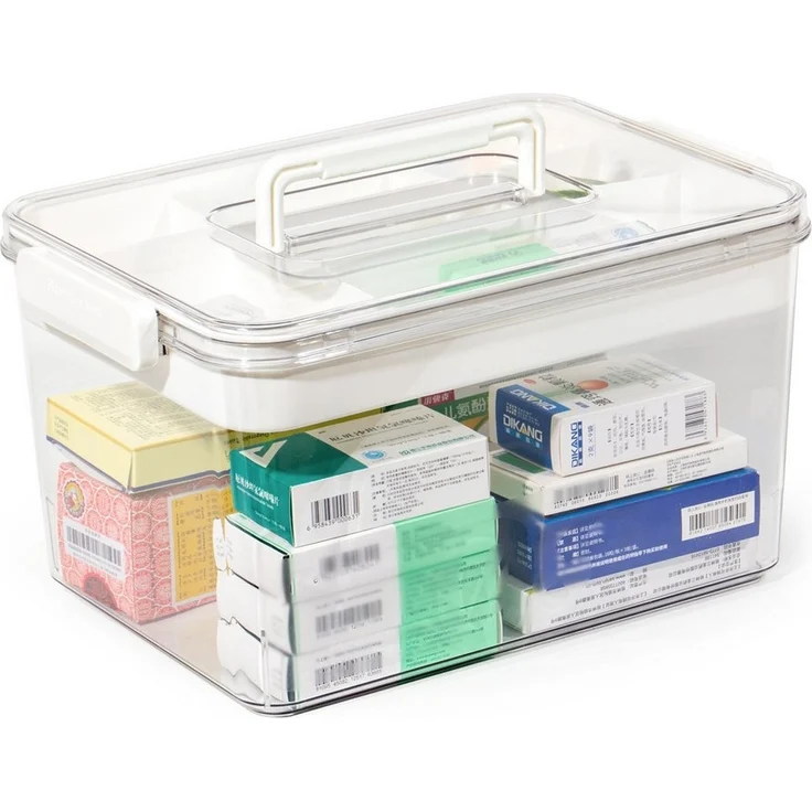 Zedelmaier Aufbewahrungsbox Medikamenten Groß Medizinbox Apothekenbox HausapothekeBox, Tragbar, Doppelter Platz, Transparent – Bild 5