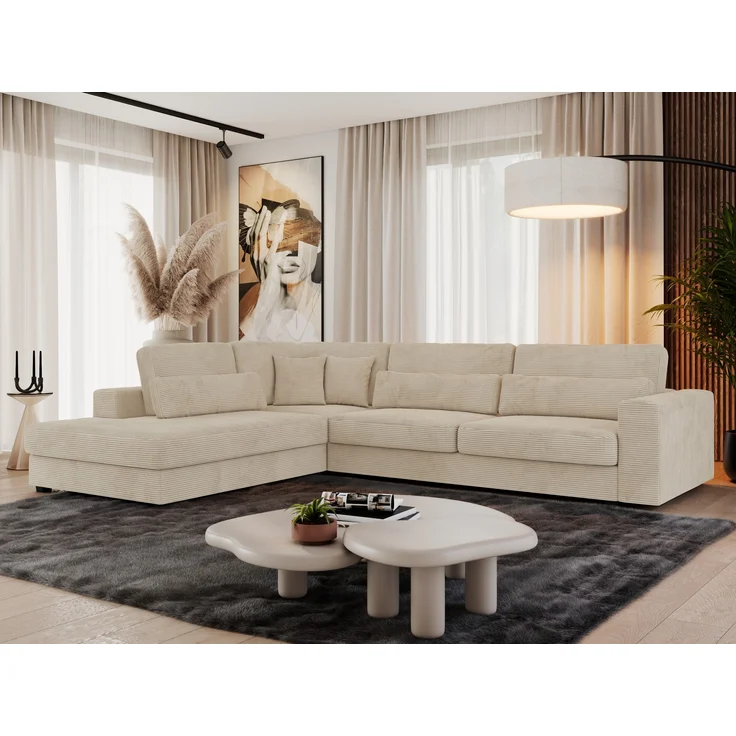 Freistehendes Ecksofa mit lose Kissen, L-form - SAVONA - links - Beige Cord – Bild 1