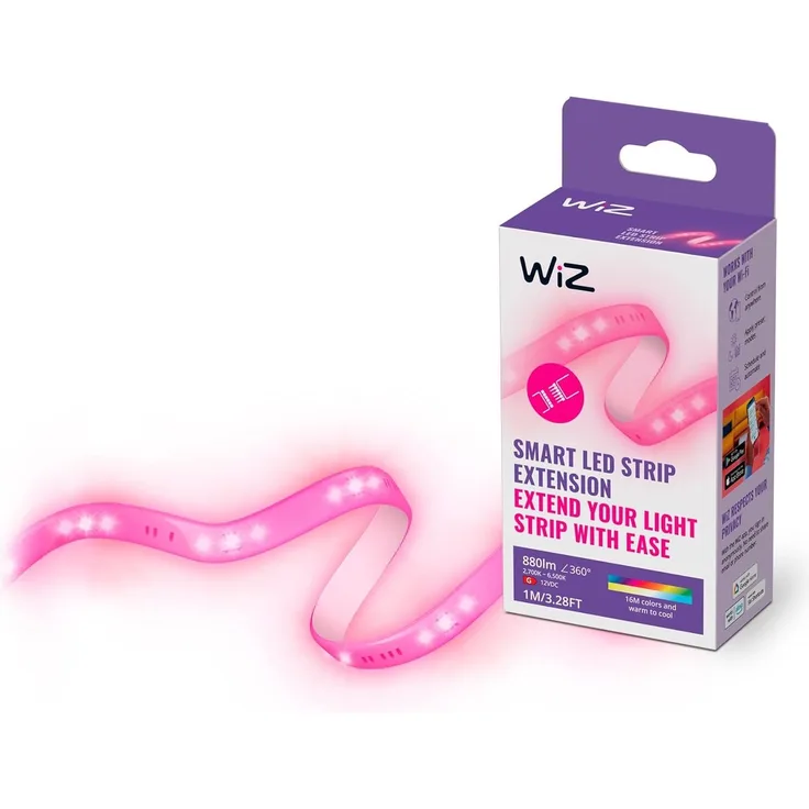 WiZ Tunable White and Color Lightstrip 1m Verlängerung (880 lm), LED Streifen mit 16 Mio. Farben oder warm- bis kaltweißem dimmbarem Licht, smarte Lichtsteuerung über WLAN per Stimme/App