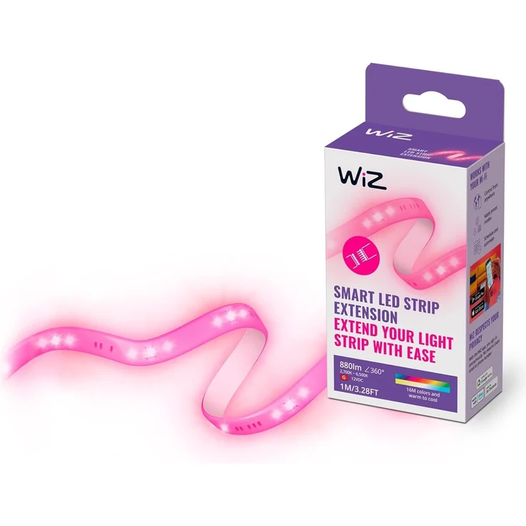 WiZ Tunable White and Color Lightstrip 1m Verlängerung (880 lm), LED Streifen mit 16 Mio. Farben oder warm- bis kaltweißem dimmbarem Licht, smarte Lichtsteuerung über WLAN per Stimme/App
