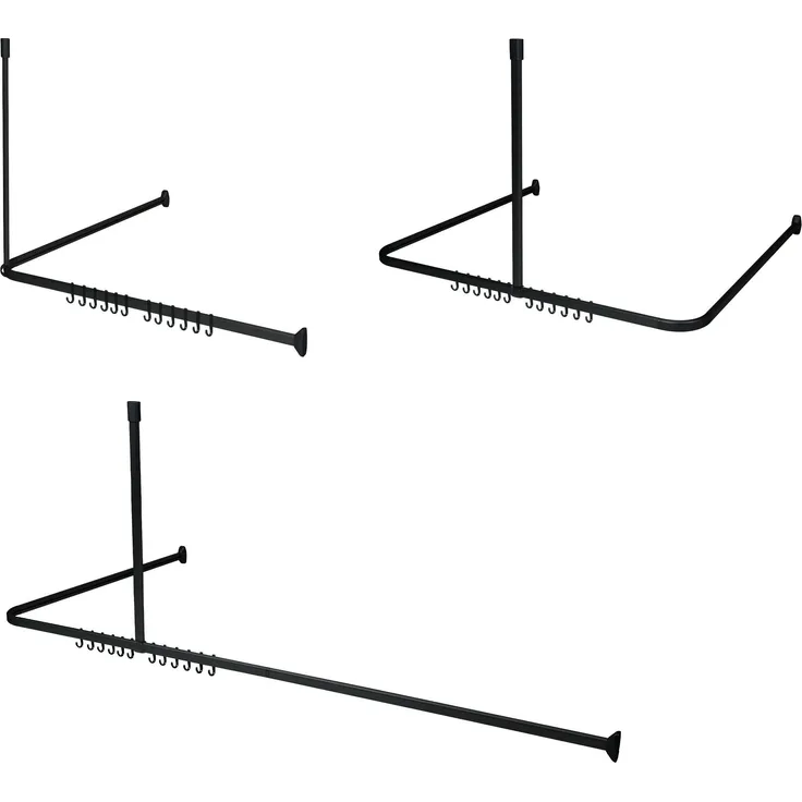 Sealskin Easy Roll Duschvorhangstange, Komplett-Set inkl. Duschstange, Deckenbefestigung und Ringe, Duschvorhanghalterung zur Montage auf Maß, L-Form, U-Form und Ecke möglich, Aluminium, Schwarz