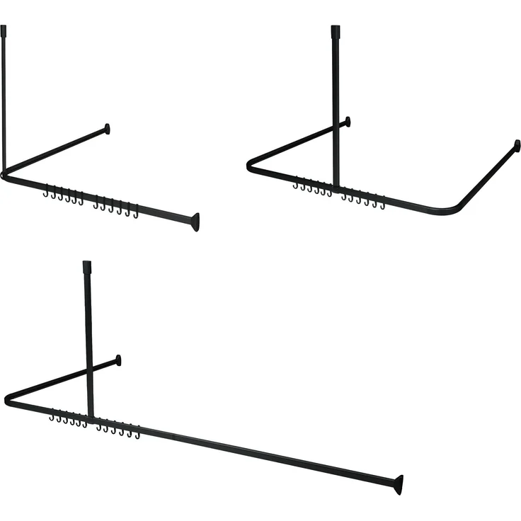 Sealskin Easy Roll Duschvorhangstange, Komplett-Set inkl. Duschstange, Deckenbefestigung und Ringe, Duschvorhanghalterung zur Montage auf Maß, L-Form, U-Form und Ecke möglich, Aluminium, Schwarz