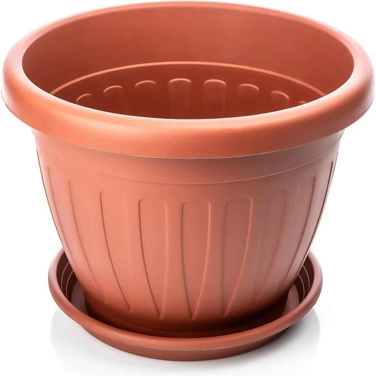 BigDean 3X Blumentopf mit Untersetzer rund ø33xH25 cm Terracotta - wetterfester Pflanzkübel - Wasserablauf UV-beständig aus bruchsicherem Kunststoff - Innen + Außen geeignet - Made in Europe – Bild 4
