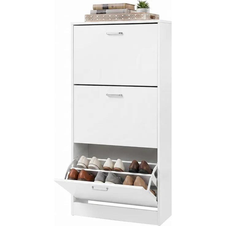 Vasagle Schuhschrank mit 3 Klappen Schuhregal mit 3 Ebenen 60 x 24 x 120 cm (L x B x H) Weiß von Songmics LBC03WT