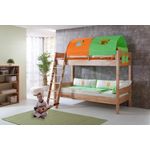 Etagenbett STEFAN Buche massiv natur lackiert, Stabverleimt, geplankte Optik, mit Textilset grün/orange