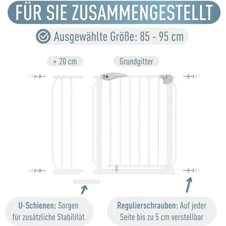 IB STYLE Treppenschutzgitter für Babys Berrin - Türschutzgitter, Kindertreppenschutzgitter, Klemmgitter, Ohne Bohren, Weiß, 85-95 cm – Bild 9