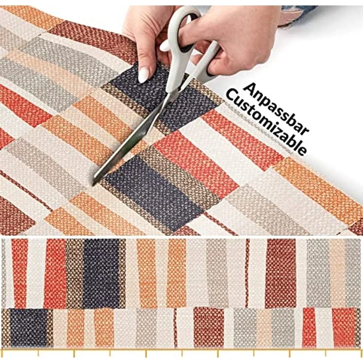 ANRO Küchenläufer Hochwertig GreenLine Flurläufer Teppichläufer Textil, Eckig, Bodenläufer 100x52cm Line Patchwork Beige Grau pflegeleicht – Bild 5