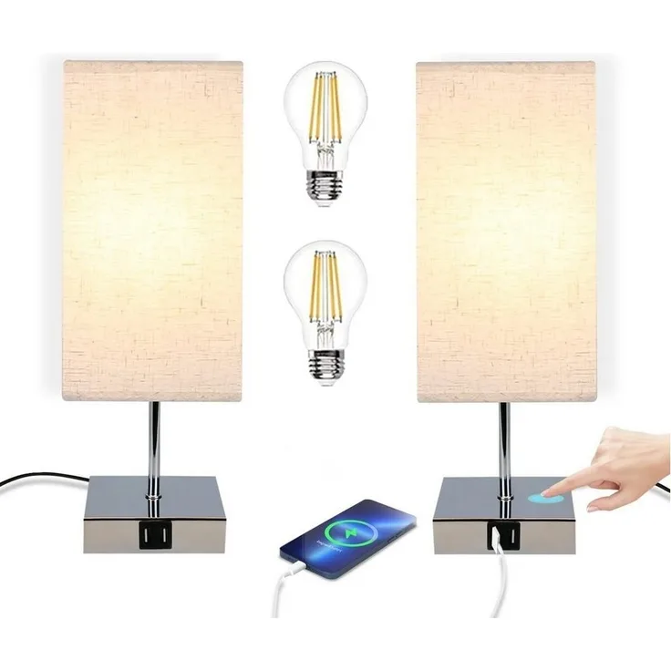 Nettlife Nachttischlampe Nachttischlampe touch dimmbar mit Ladefunktion USB, mit Ladefunktion USB, LED wechselbar, für Schlafzimmer kinderzimmer Bedside