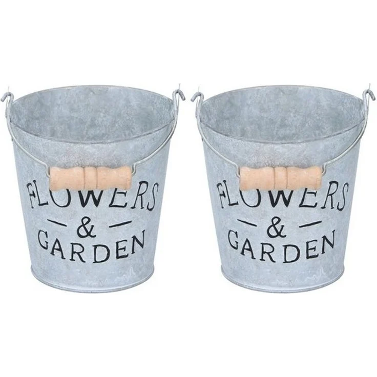 HTI-Living Pflanzkübel Metall-Blumenkübel, 2 Stück mit Henkel (2 St, 2 Blumen-Eimer), Kräutertopf Blumentopf Pflanztopf – Bild 3