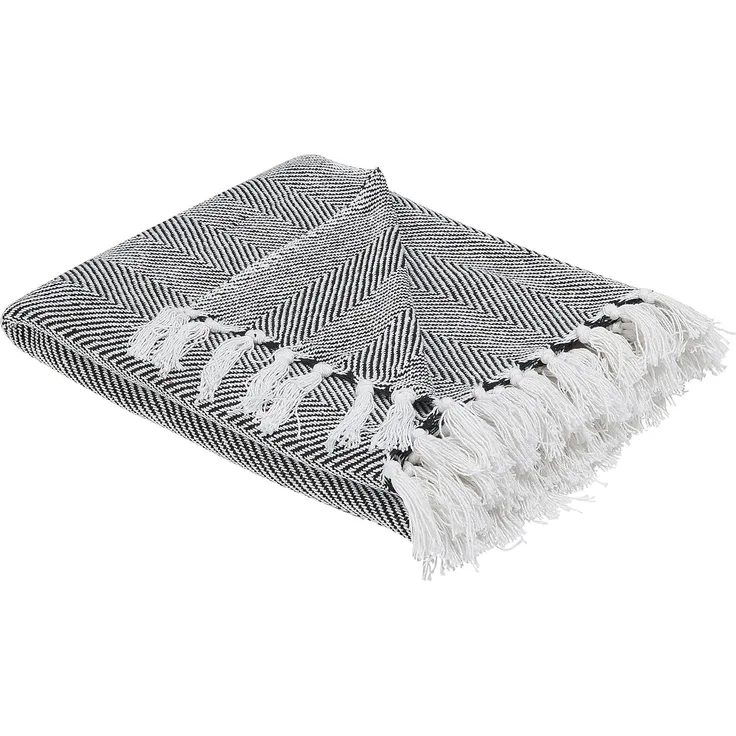 Beliani 'TANGIER' Kuscheldecke, Baumwolle schwarz, 130 x 160 cm