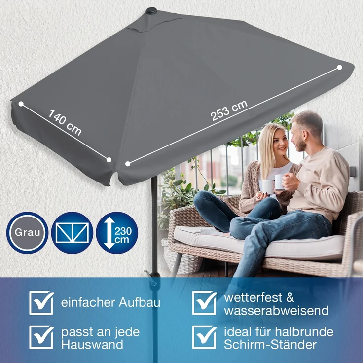 EASYmaxx Sonnenschirm rechteckig, 230 x 140 cm für Balkon und Terasse, mit praktischer Handkurbel & Sonnenschutz UV-Schutz 40+ – Bild 3