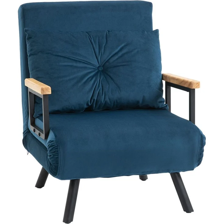HOMCOM Schlafsessel 4 in 1 Sessel mit Schlaffunktion, 183x63 cm Klappbar Schlafsessel mit 5-stufig Verstellbarer Rückenlehne, Lendenkissen und Samtoptik für Wohnzimmer, Blau – Bild 1