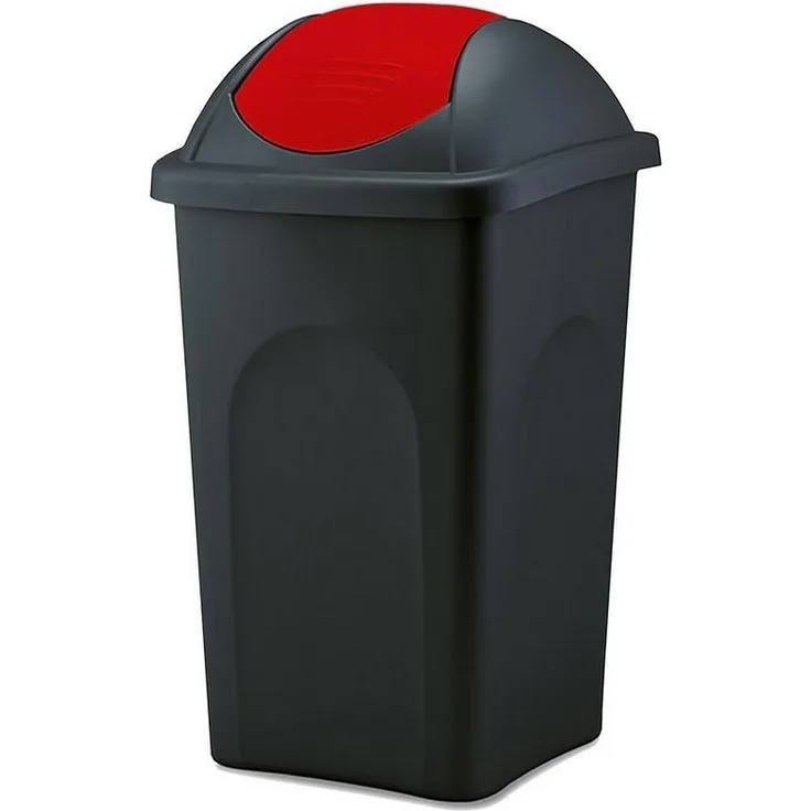 BigDean Mülleimer 60 L XL schwarz Rot Schwingdeckel Müllsammler Abfalleimer Mülltonne